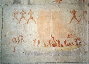 Relief aus der Mastaba von Akhethotep, das Bootfahren darstellt, aus Saqqara, Altes Reich